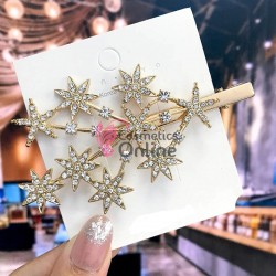 Clema pentru par metalica AGF055BB  - Aurie cu Cristale